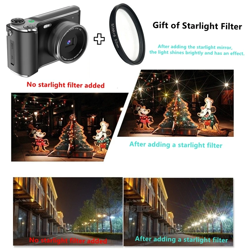 Câmera digital 4K, câmera Vlogging com autofoco de 64 MP, tela LED de 2,8 polegadas, zoom 16x, anti-vibração, ponto YouTube portátil