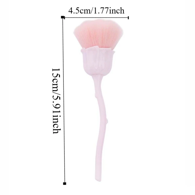 Escova de limpeza de poeira para arte em unhas, flor rosa, lã de nylon, fibra macia, ferramenta cosmética, base criativa, ferramenta de maquiagem