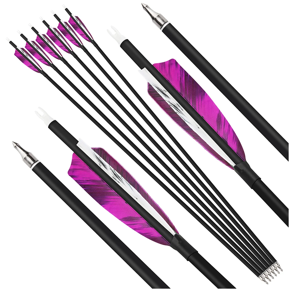 

30'' Carbon Arrow Shaft ID6.2mm 100Grain Arrowhead 4inch Feathers Archery SP500 for Bow Shooting Hunting Target 6/12pcs