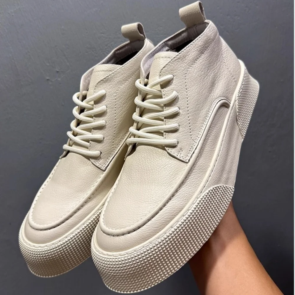 

QHCCID Men's Short Boots Autumn Winter Warmth ADD Plush Genuine Leather Lined Cowhide Footwear for Cold Weather