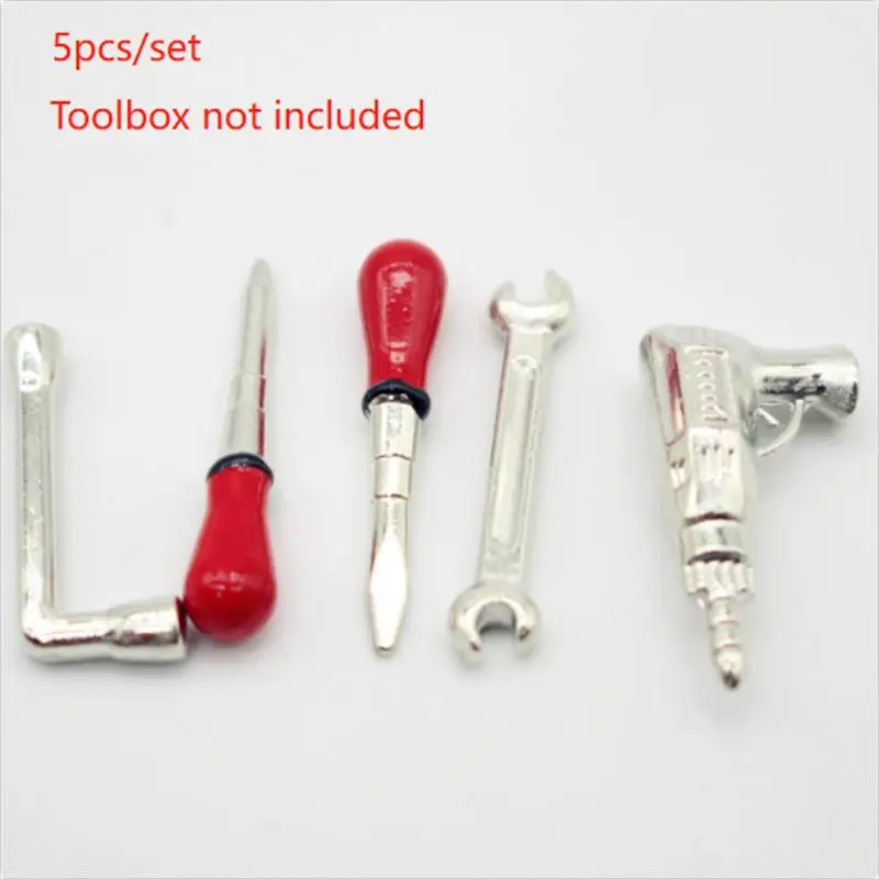 Dollhouse Drill Repair Tool Wrench Five-Piece Set Miniatures Model Accessories Of Doll House Decor Kids Pretend Play Toys Gifts