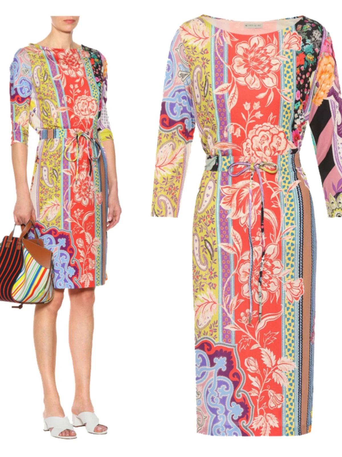 

Элегантное облегающее трикотажное платье с поясом и принтом, в стиле ретро, с круглым вырезом, с коротким рукавом, женское, модное, весна-лето-осень