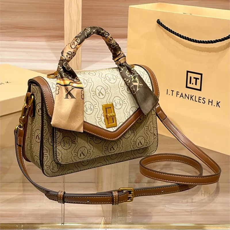 Women's handbag brand handbag crossbody bag 2024 high-end fashion leather handbag spring/summer single shoulder small square bag