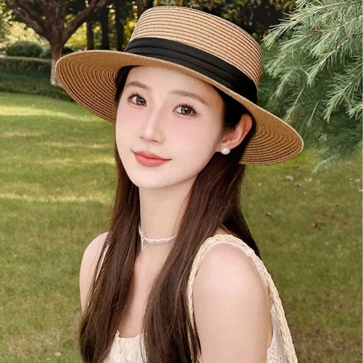 Beach Hat Japanese Everything Hairy Edge Straw Cap Female Summer Flat Top Outing Sun Hat Small Fresh Bow Sun Shade Beach Hat