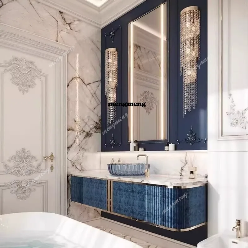 

High-end villa marble bathroom hand wash face wash basin bathroom cabinet combination customization
