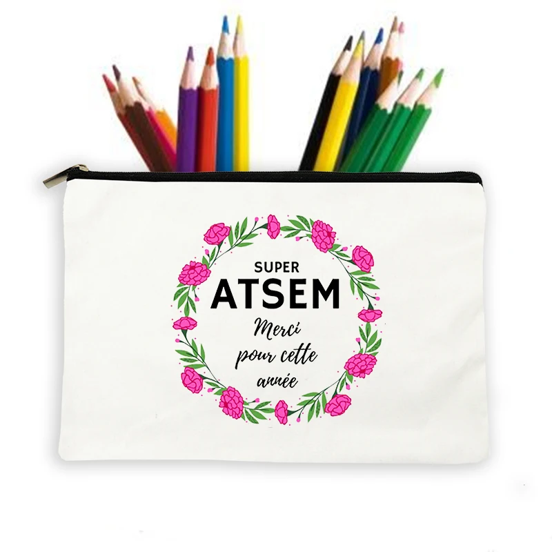 Thanks Atsem French Print Woman Makeup Wash Pouch Storage Bag Makeup Bag School Stationery Supplies Pencil Case Travel Best Gift