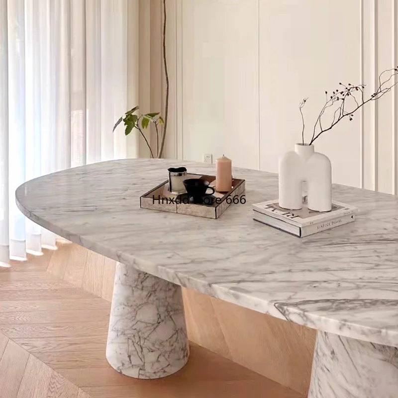 Natural marble oval dining table light luxury modern simplicity