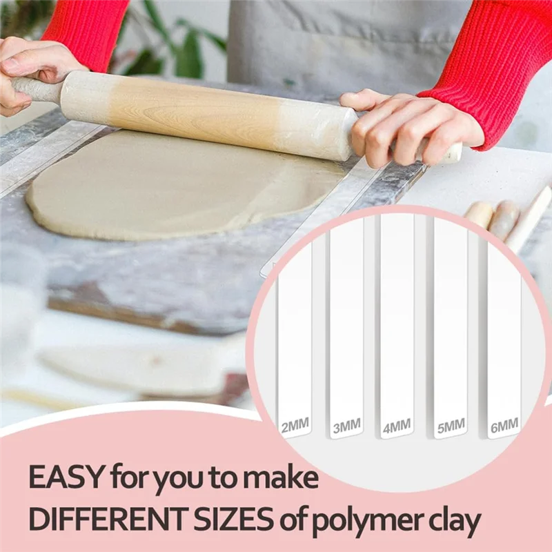 F-3C 5 Pairs Clay Rolling Pin Guides For Dough Thickness 2/3/4/5/6Mm Polymer Clay Thickness Ruler Clay Roller Tools