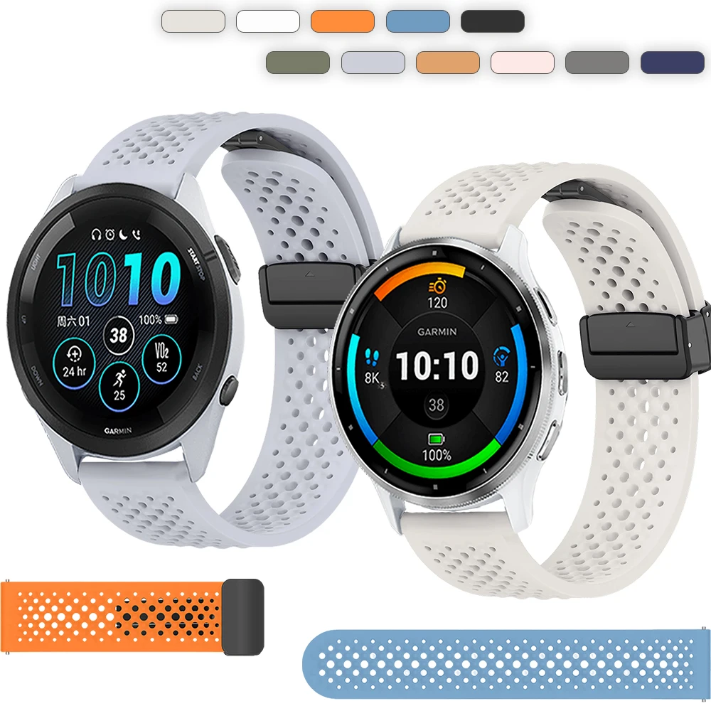 Correa de reloj de 22mm para Garmin Forerunner 255 265/Venu 2 3/Vivoactive 4, pulsera magnética de silicona para hombres y mujeres, correa de 22mm