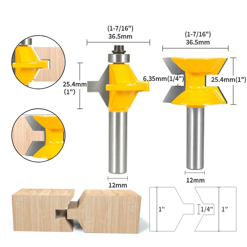 YUSUN 2PCS 120° Edge Banding Assembly Router Bit Woodworking Milling Cutter For Wood Tools