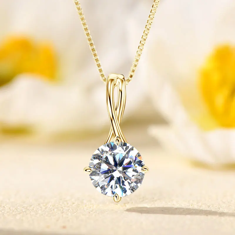 OXTAO Real S925 Silver Solitaire Necklace D Color Moissanite Infinity Pendant Necklace for Women Clavicle Chain Wedding Jewelry