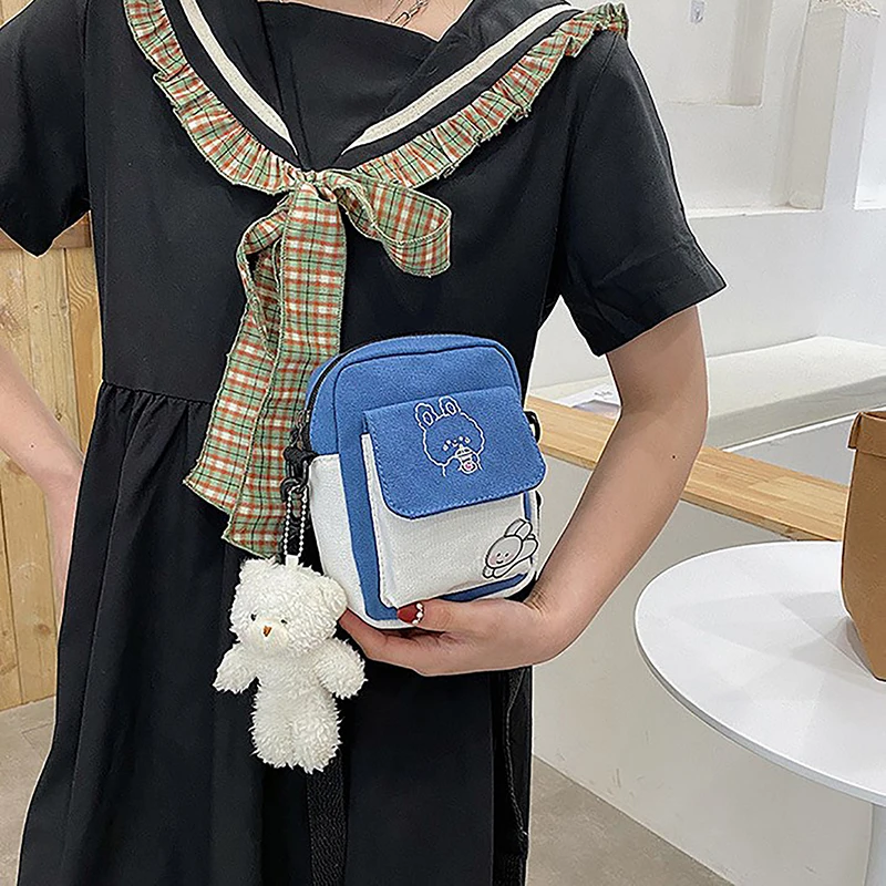 Canvas Shoulder Women\'s Bag Small Korean Fashion Messenger Crossbody Bag For Girl Students Cotton Cloth Female Handbags