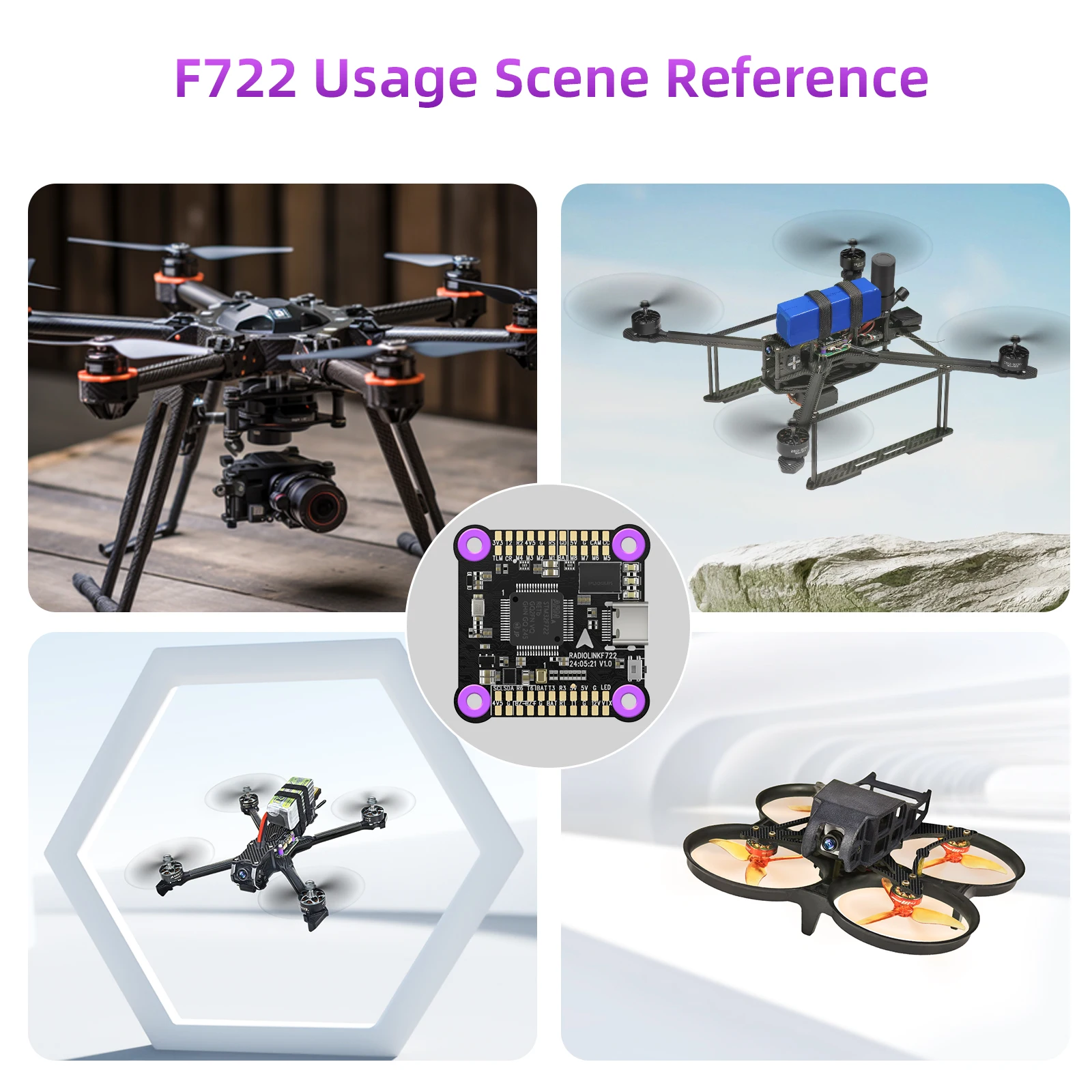 Radiolink F722 비행 컨트롤러 오픈 소스 Betaflight INAV 8 채널 FC 내장 OSD, 레이싱 드론용 SBUS/CRSF, 쿼드콥터