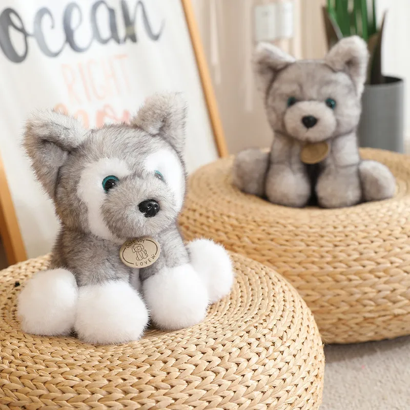 Knuffelig Zittend Kleine Wolf Hond Knuffels Zacht Gevuld Pluizige Husky Puppy Pop Mooie Metgezel Pop Verjaardagscadeautjes Kinderen