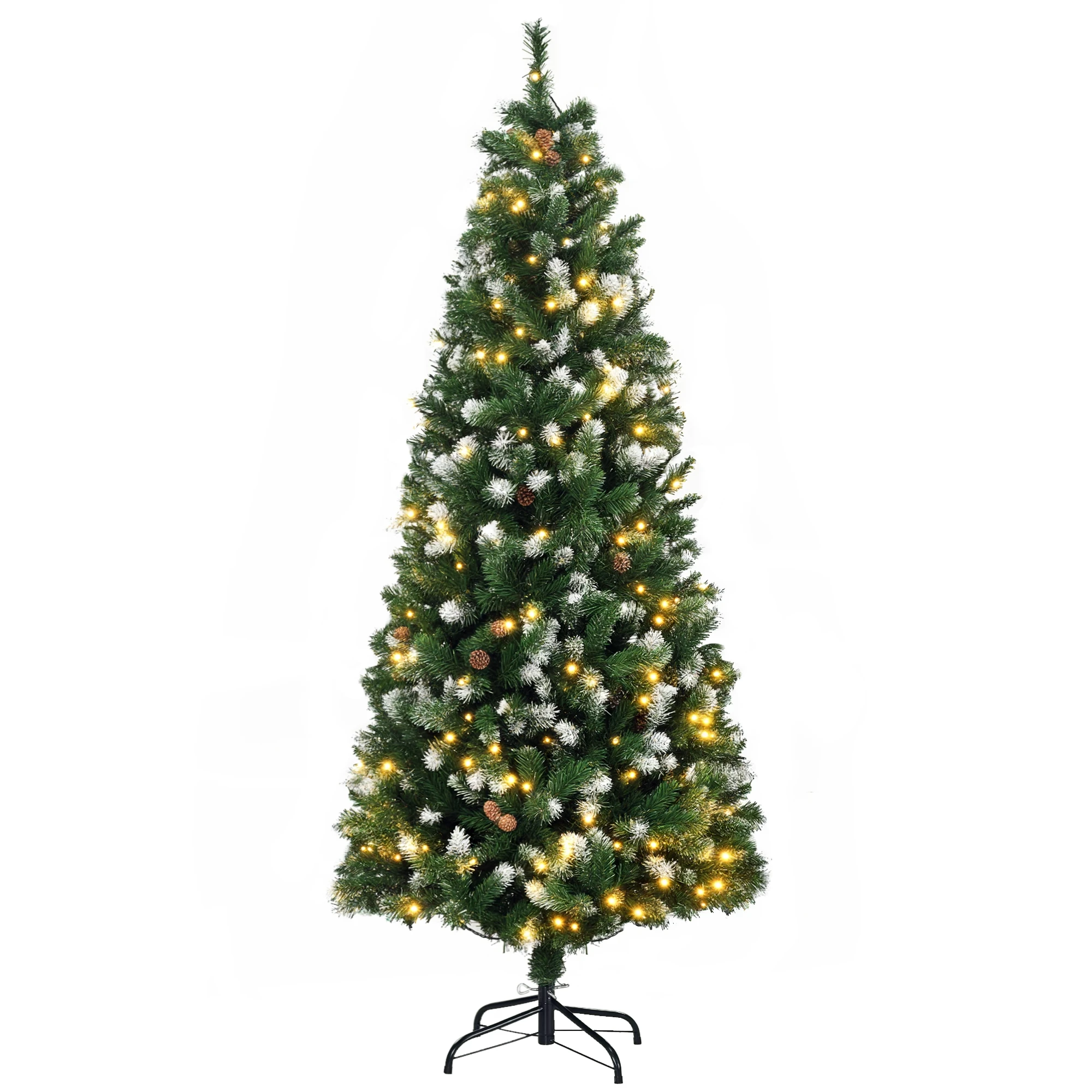 HOMCOM lichtgevende kunstkerstboom cm takken 250 LED met 30-pins appels opvouwbare voetsteun Ø 80 Groen
