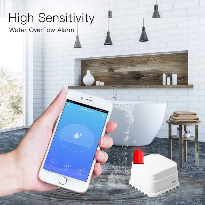 Tuya Smart Zigbee-alarma de detección de fugas de agua, Sensor de desbordamiento, aplicación móvil, Hogar Inteligente