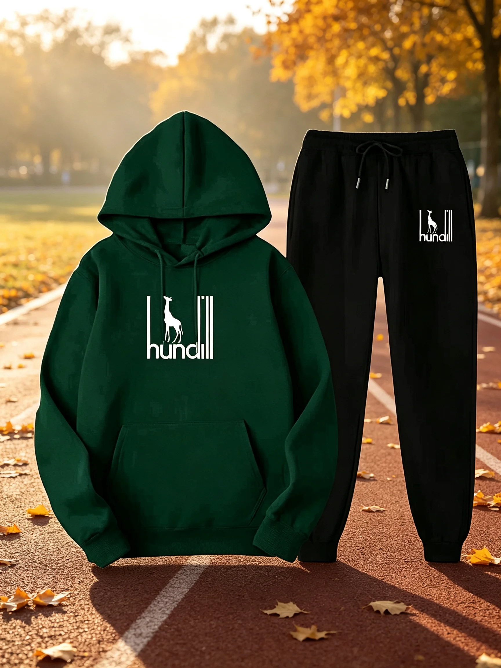 2026 New Men's Hoodie Tracksuit, Korean Style Loose Trendy Printed Hoodie + Sweatpants, Warm Couple Matching Outfit 2‑Piece Set view 3