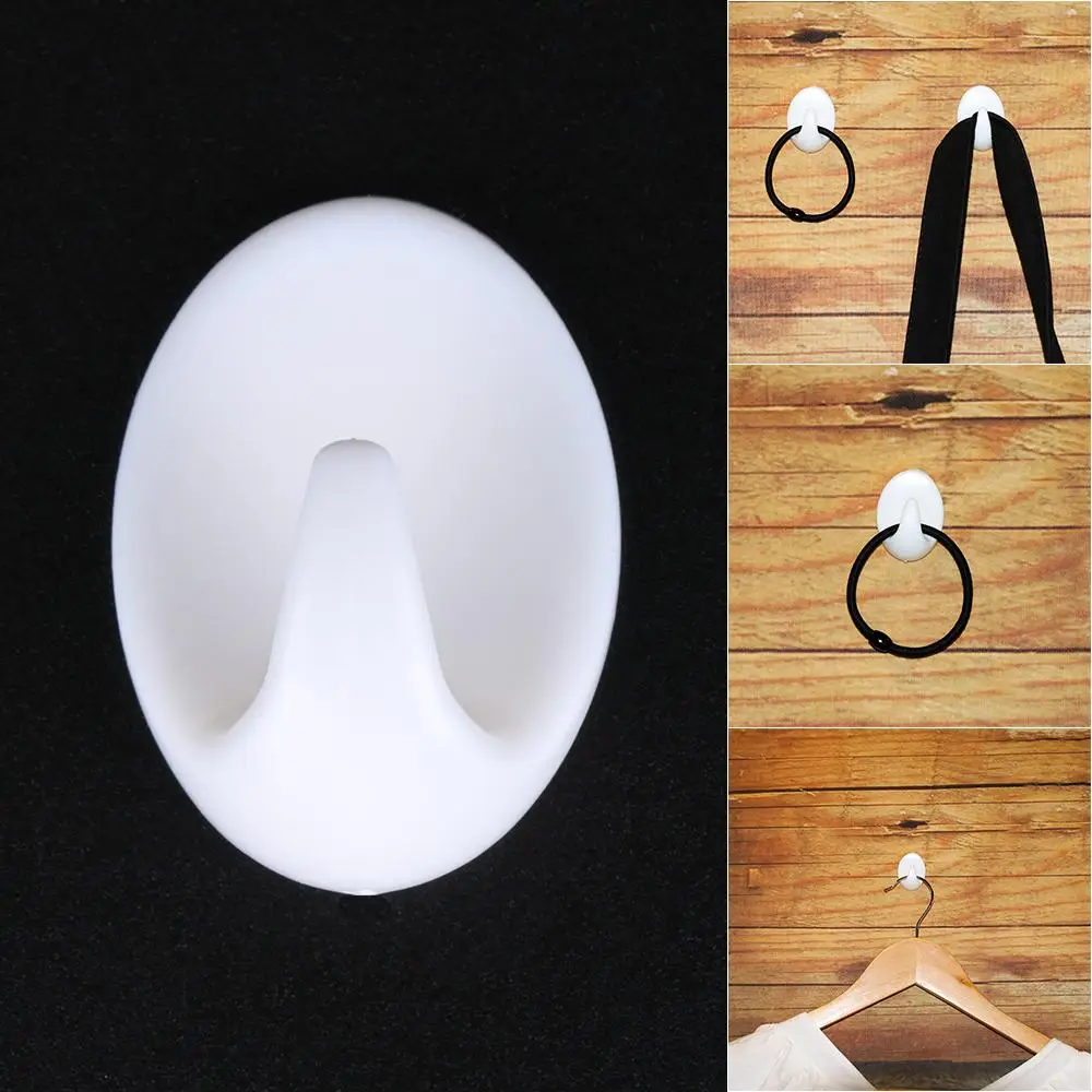 5pcs White Self Adhesive Plastic Hook Bathroom Wall Robe Towel Hanger Coat Clothes Bags Rack Kitchen Storage Organizer Hardware