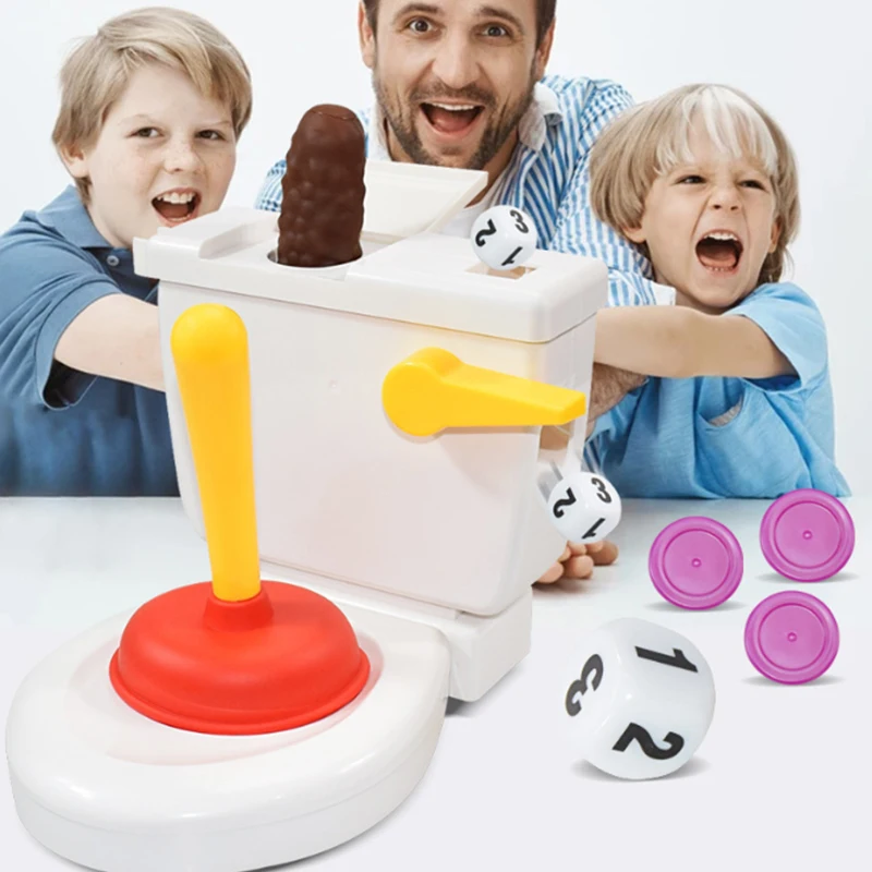 Funny Toilet Trick Toy Interactive Die Roll Spoof Toilet Flushing Toy Craps And Toilet Flush Party Stress Relief Toy Set