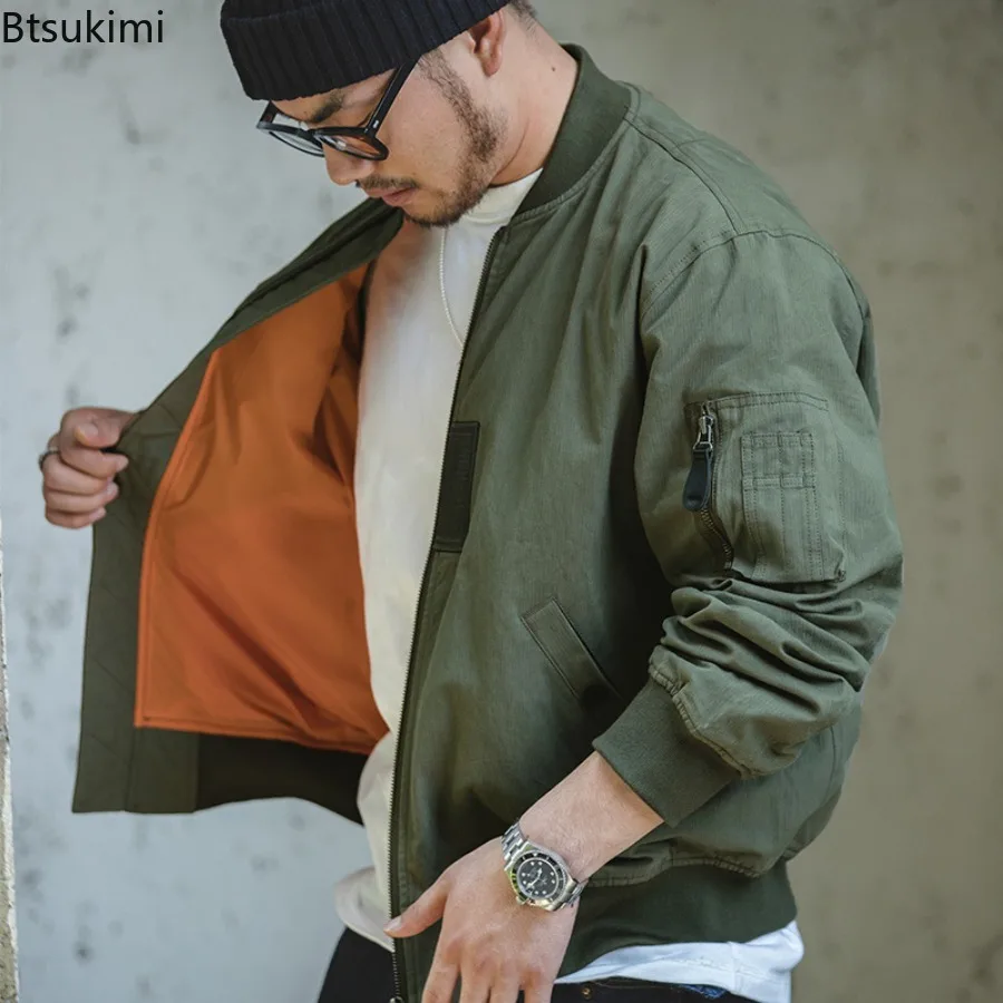 

2025 Men's Spring and Autumn Maden Retro MA1 Bomber Flight Jackets Green Windproof Pilot Jacket Casual Motorcycle Baseball Coat