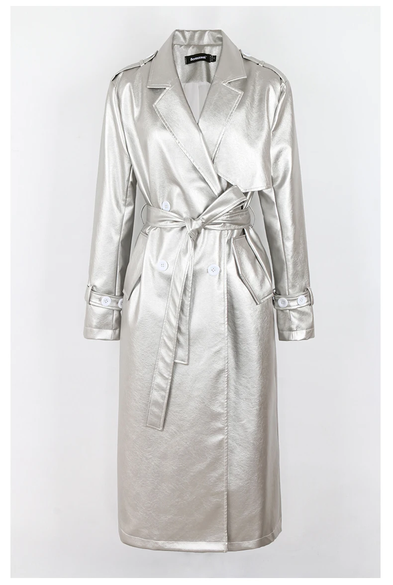 Lautaro Spring Autumn Long Black Soft Pu Leather Trench Coat for Women Belt Double Breasted Cool Handsome European Fashion 2022