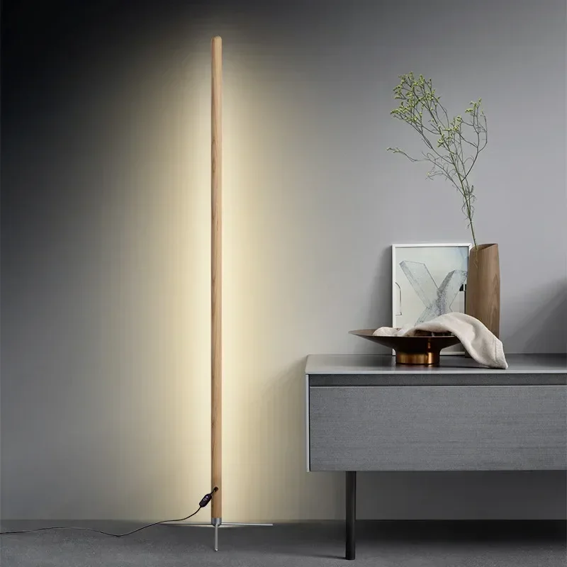 Modern LED Wooden Standing Floor Lamp 360° Adjustable Portable Ambient Lamps Simple Design Solid Wood Art Decor Atmosphere