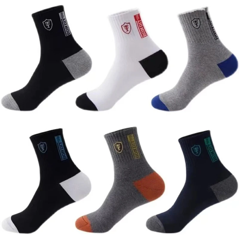 5 Pairs of Autumn and Winter MEN'S Sports Socks for Summer Leisure, Sweat Wicking, Lightweight and Breathable Basketball Socks