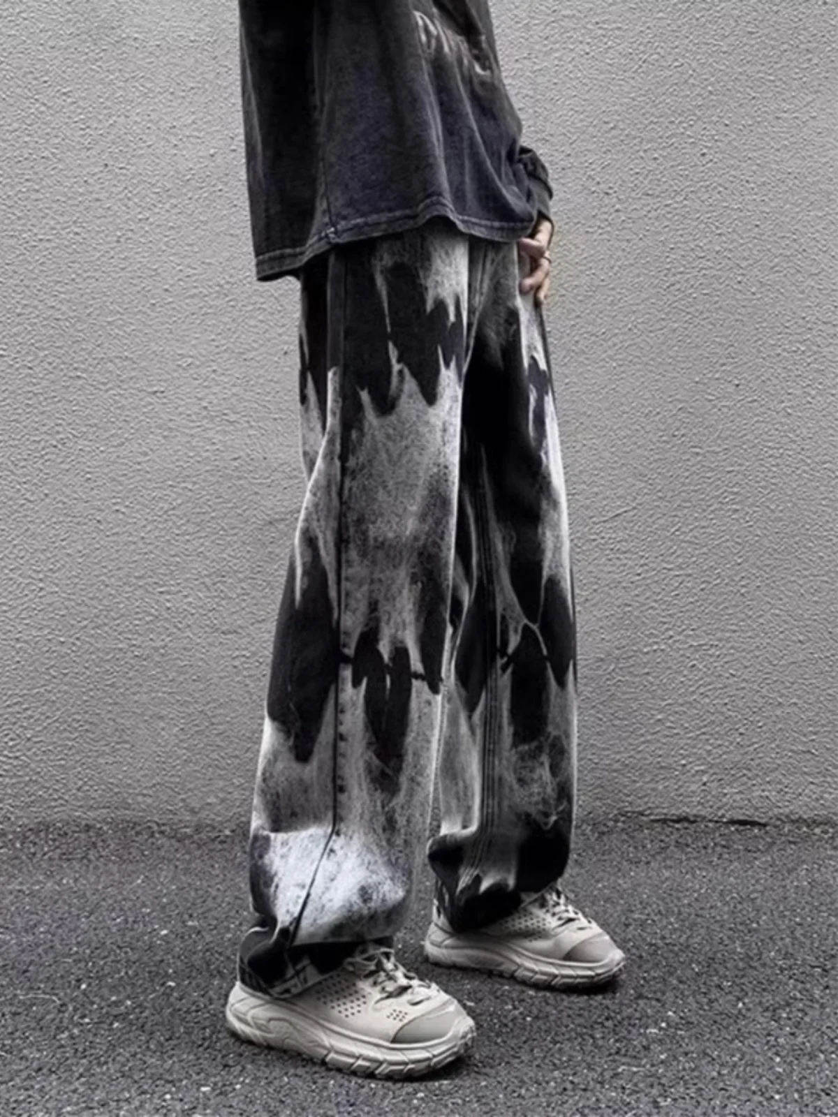 

Loose Straight Leg Men's Denim Jeans Large Size 300 Pou American Retro Tie Dye High Street Faion Casual Wide Leg Pants