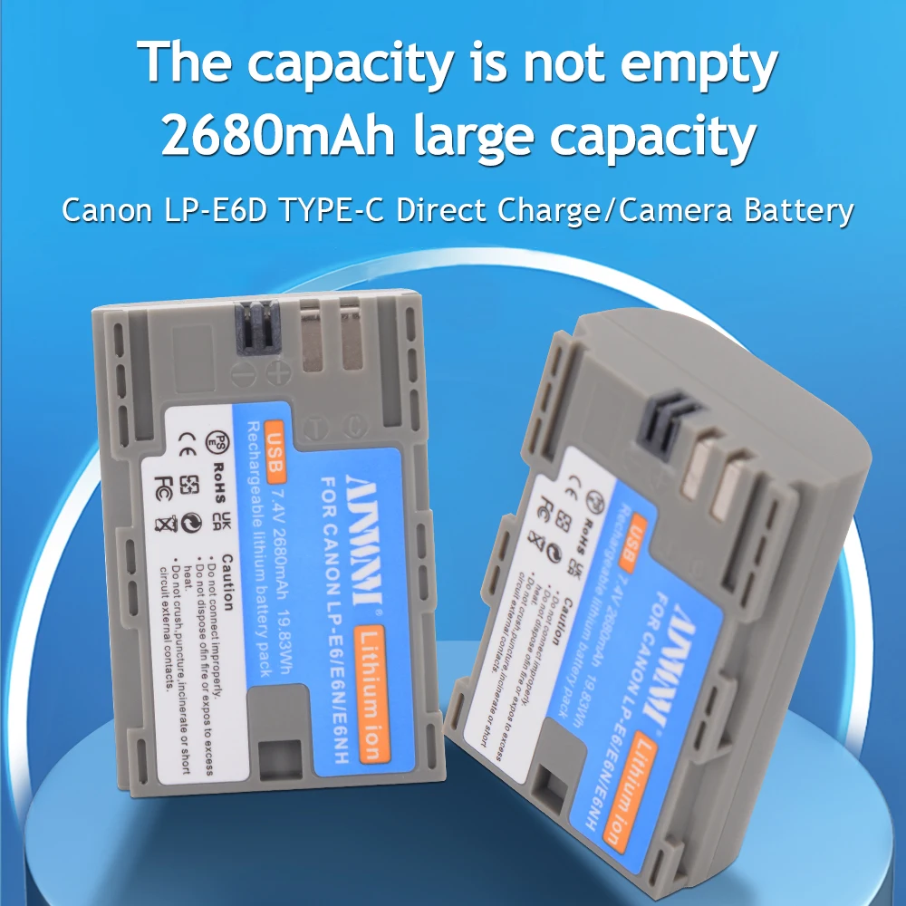 AJNWNM 내장 USB LP-E6 배터리, 캐논 5D Mark II III 7D 60D EOS 6D 70D 80D EOS 5DS R 카메라용 아쿠, LP E6 LPE6 LP E6D