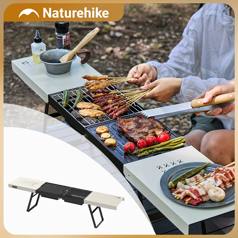 Naturehike Folding Charcoal BBQ Grill Box Camping Grill Table Portable Outdoor Grill Picnic Barbecue Grill Nonstick Griddle Set