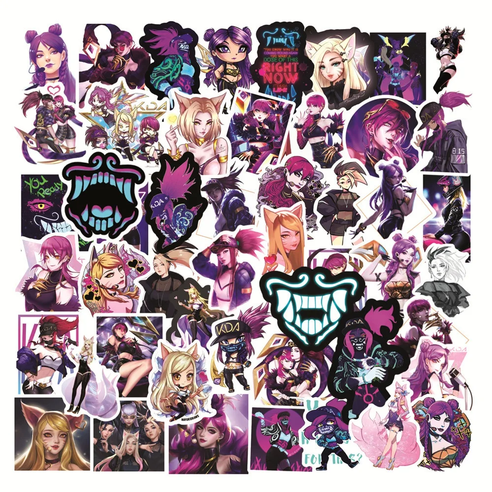 

10/50pcs League of Legends Game Women's Team KDA Stickers Akali Ahr Evelynn Kaisa Cartoon Stickers for Guitar Skateboard sticker