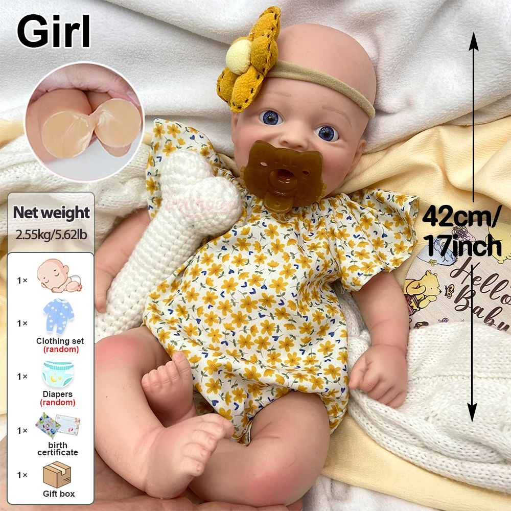 42cm Realistische Silikon-Reborn-Babypuppe mit offenen Augen und 3D-Haut, weicher Haptik und Gewicht, für Sammler und Ausstellungszwecke