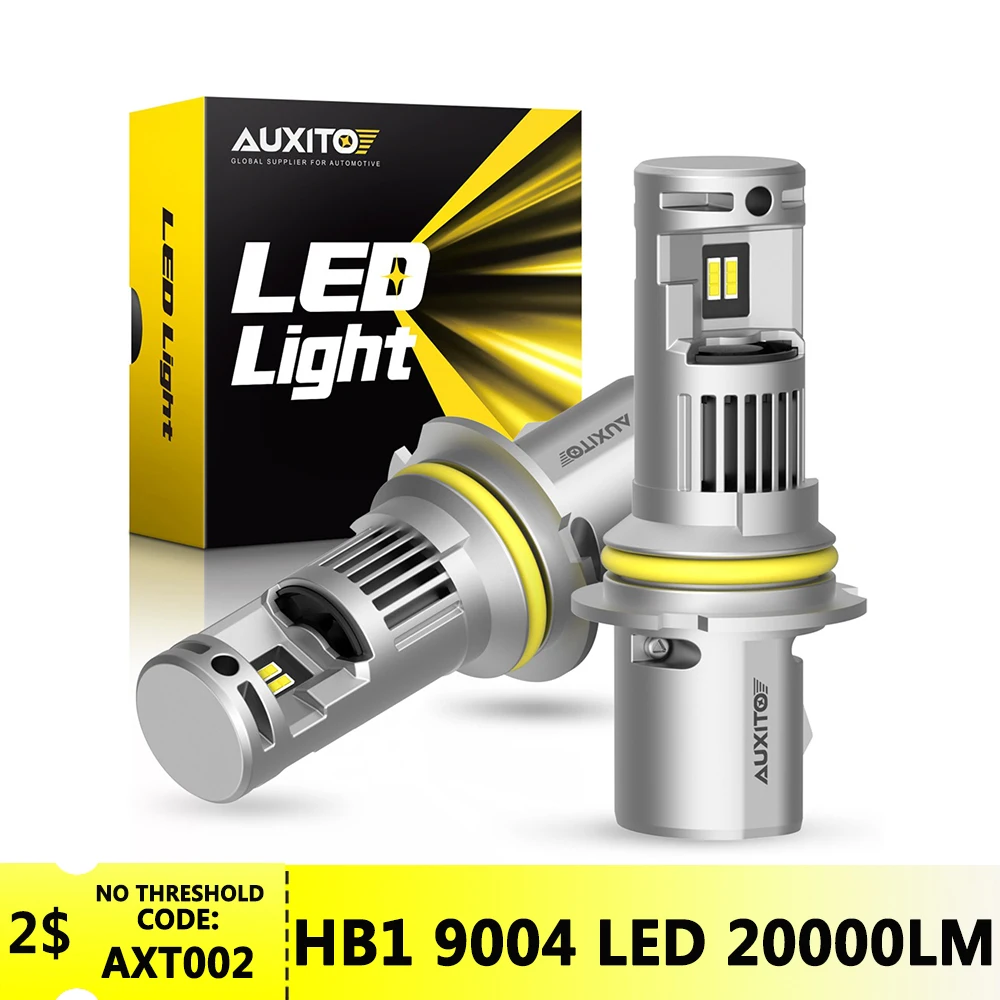 

AUXITO 2Pcs Canbus HB1 9004 LED Headlight Hi/Lo Beam Turbo LED 9004 100W 20000LM Super Bright 6000K 12V 1860 CSP Chips Mini Size