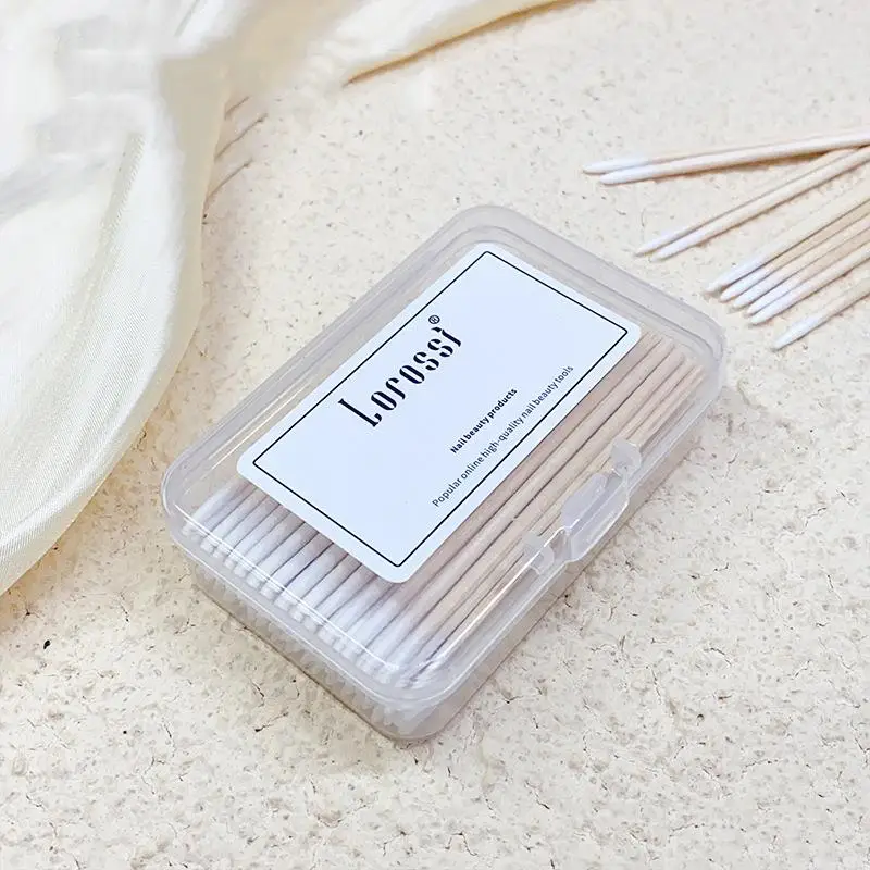 100Pcs/box Nails Wood Swab Cleaning Stick Bud Tip Wooden Cotton Head Manicure Detail Corrector Nail Polish Remover Manicure Tool