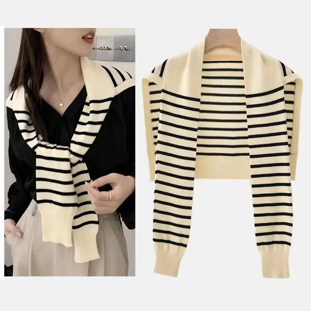 Fashion Knitted Knitted Shawl Warm Soft Neck Scarf Stripe Casual Sunscreen Cardigan for Women