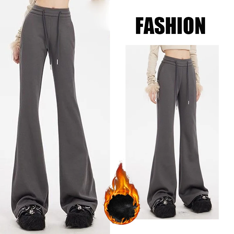 

2024 New Winter Female Pants Chic Korean Style Thermal Thicken Velvet Sweatpants Lady Ins Concise Versatile Snow Warm Trousers