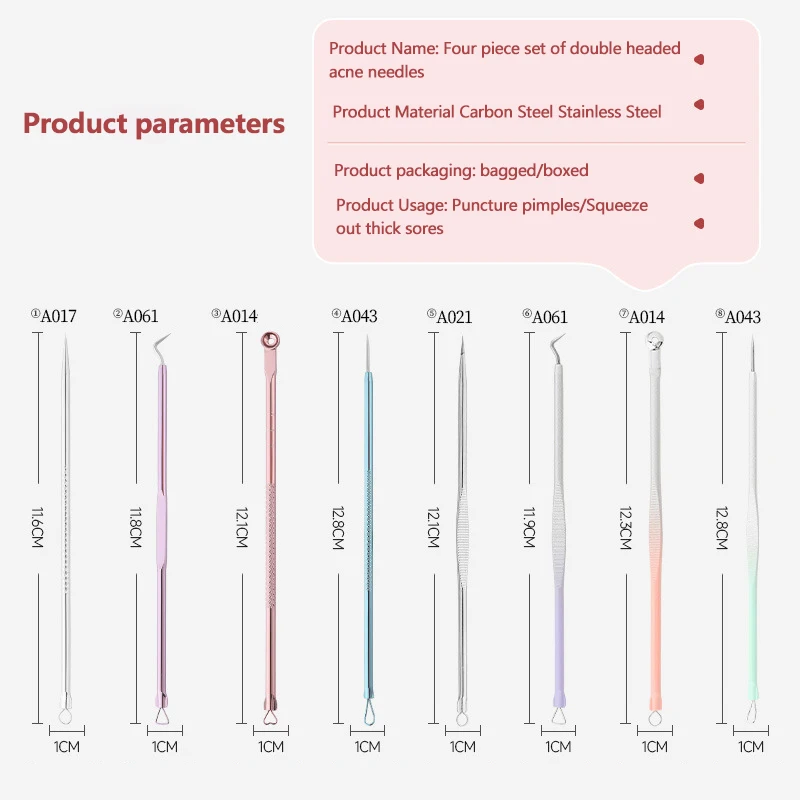 4 stks/set Kleur Rvs Comedondrukker Naald Acne Puistje Ingegroeide Clip Schoonheidssalon Gezicht Huidverzorging Tool