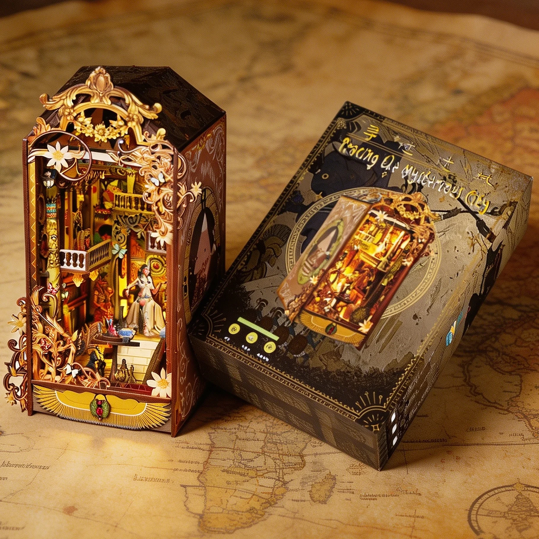 DIY Holz-Buchnischen-Einsatz-Sets Miniatur, Die Geheimnisvolle Stadt Buchstützen Ägypten Bücherregal Puppenhaus für Freunde Weihnachtsgeschenke