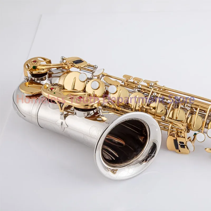 New A-WO37 Alto Saxophone Nickel Gold Plated Keys Professional Saxophone Nozzle with Housing and Accessories