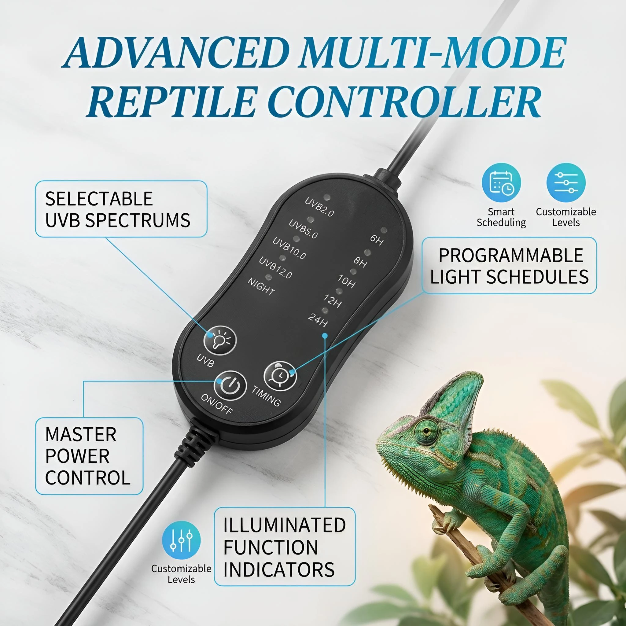 Reptile UVB/UVA Full Spectrum Lamp Timer Dimming 4 Sizes Controller