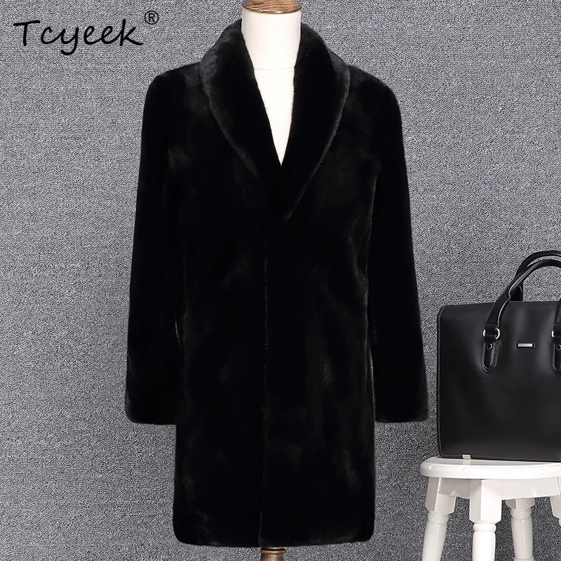 Tcyeek 리얼 밍크 퍼 코트 남성 겨울 의류 리얼 퍼 재킷 패치워크 밍크 남성 코트 신상품 중간 길이 2025 남성 재킷