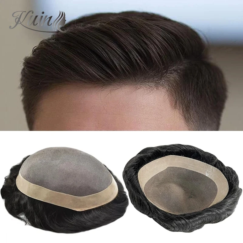 

Мужской парик-накладка с узлами, тонкое моноленточное основание NPU, высококачественные индийские человеческие волосы Реми, натуральная линия роста волос, коричневый парик