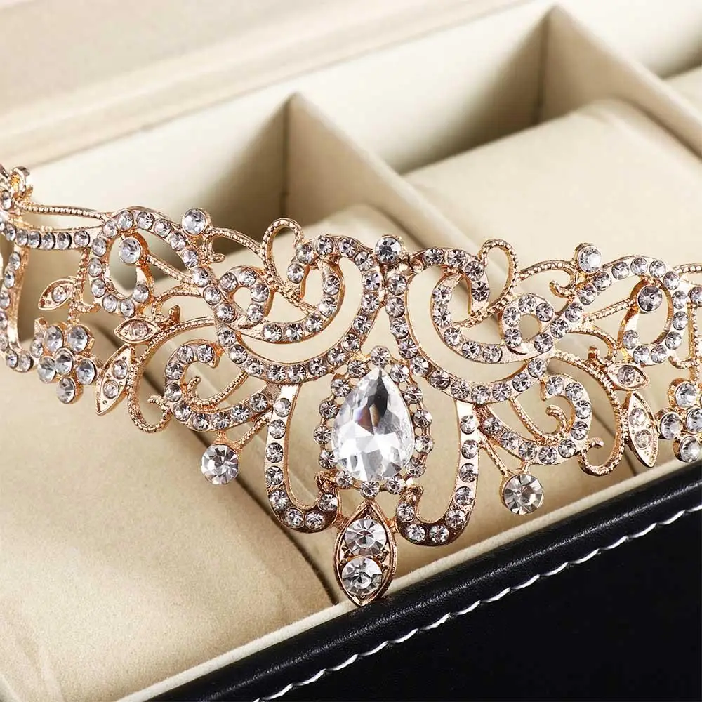 حجر الراين عقال الأميرة تاج سبيكة الماس تاج الزفاف تاج مجوهرات الزفاف الكورية نمط الزفاف أغطية الرأس النساء تيارا #1