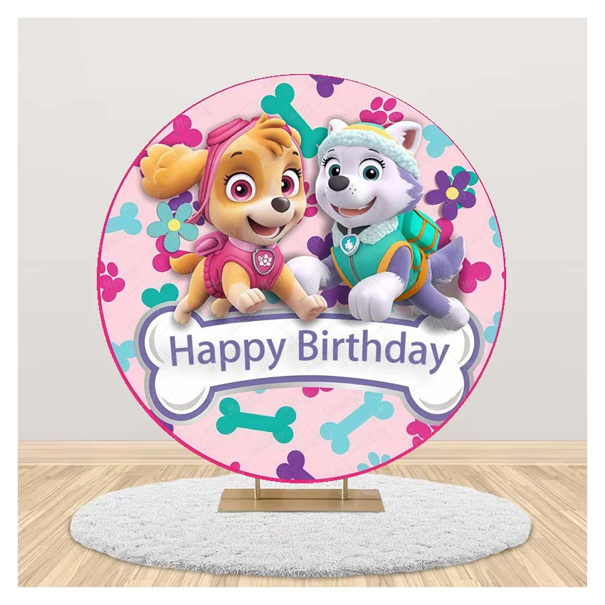 Paw Patrol Round Backdrop Cover for Boys Girls Birthday Party Cartoon Dog Decoration Baby Shower Photography Background Studio