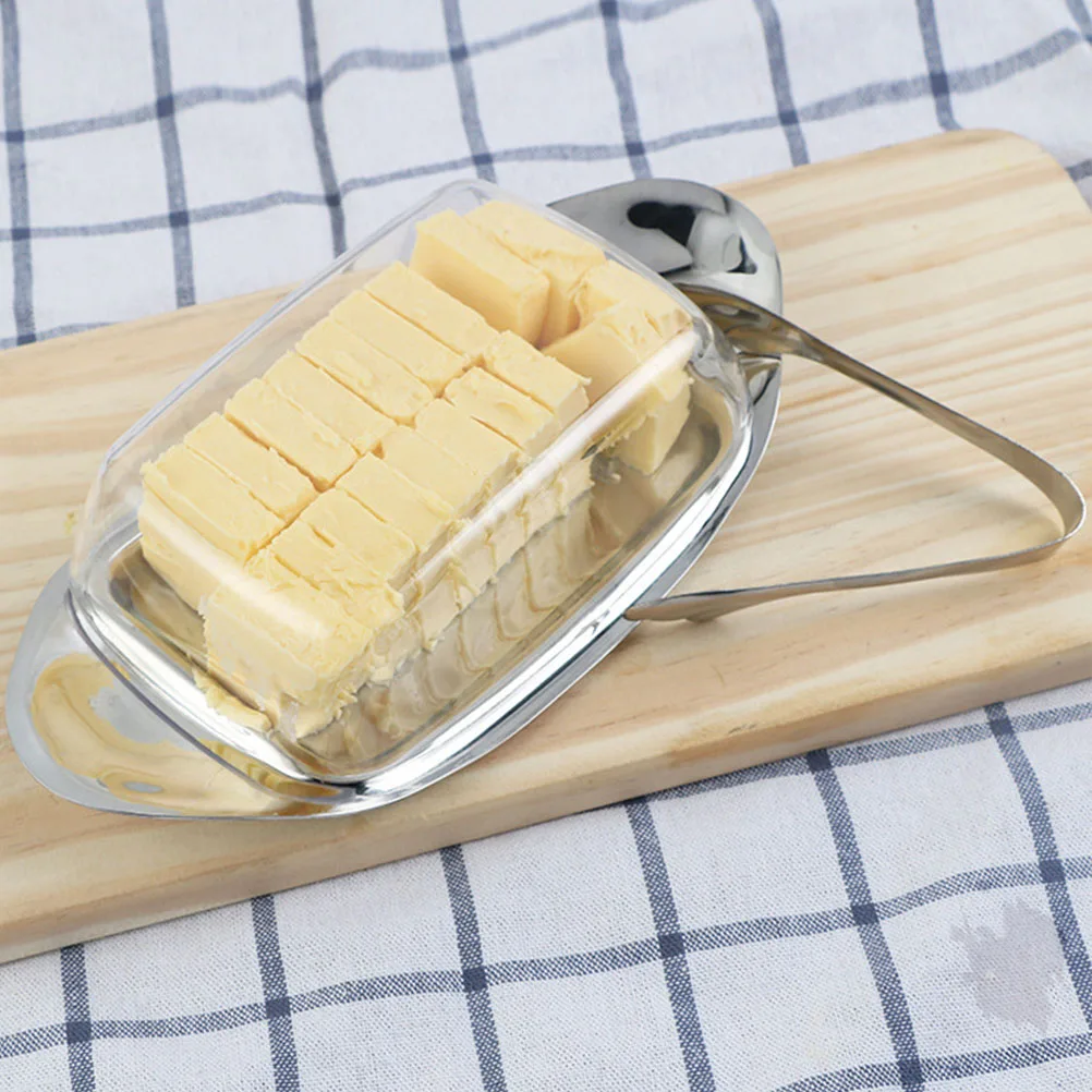 

1Set Stainless Steel Butter Dish High-Quality Cheese Container with Clamp Cover for Desserts Cakes Cream Serving