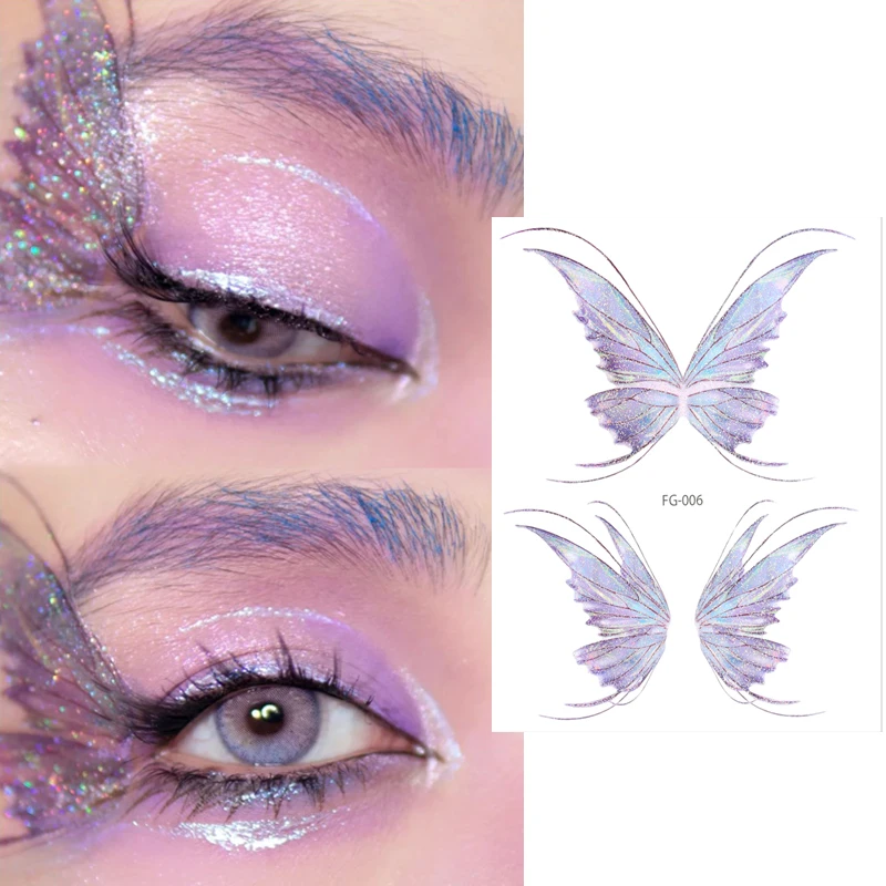 3D Music Festival Makeup Temporary Tattoo Sticker Waterproof Women Eyes Face Hand Body Art Glitter Fairy Butterfly Fake Tattoo