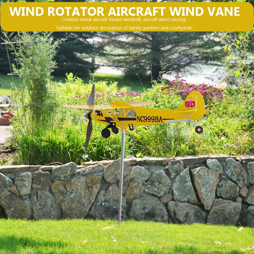 3D Plane Wind Spinner Creative Chic Metal Airplane Garden Weather Vane Plug Decor Anti-corrosion Weatherproof for Outdoor Garden