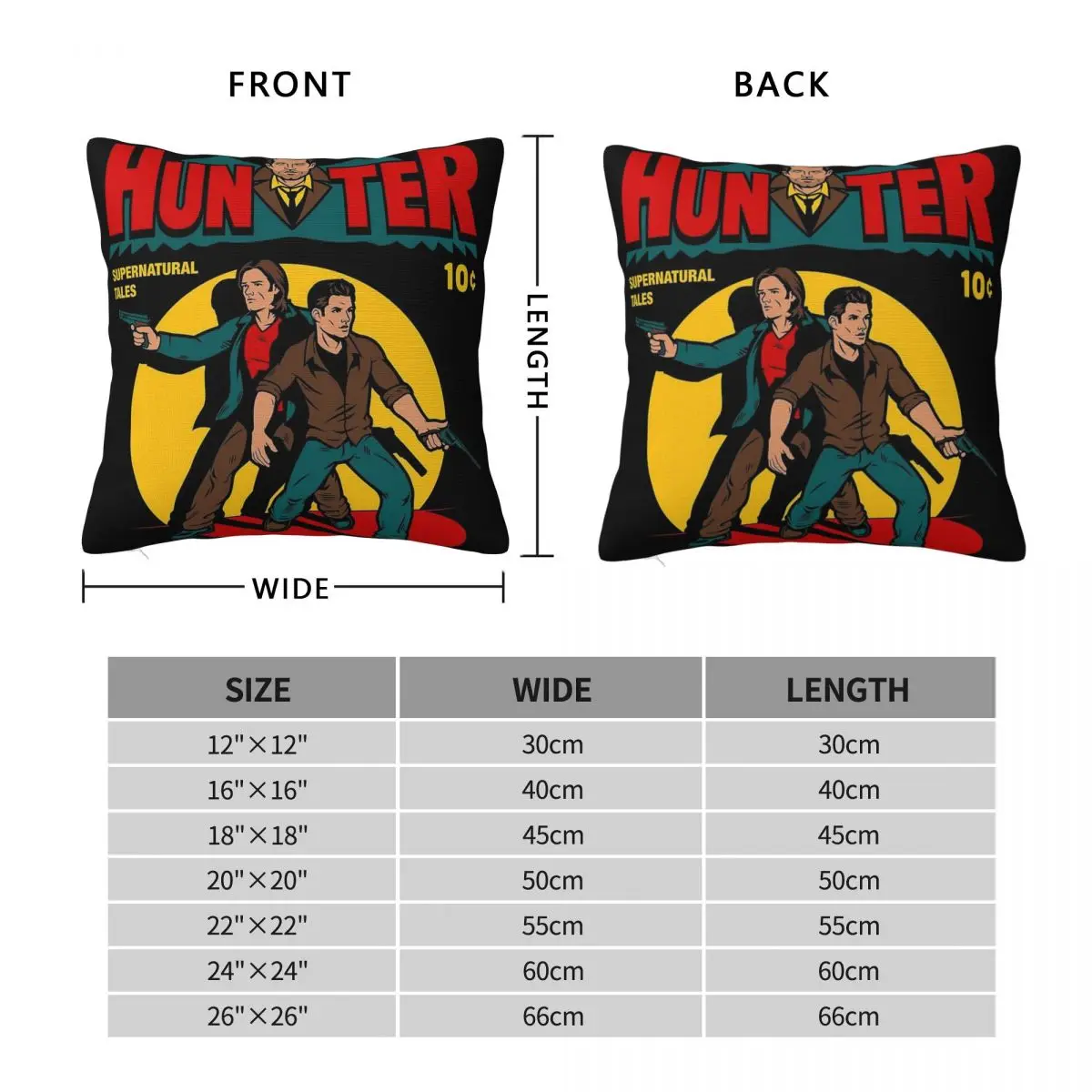 Supernatural Hunter Comic Square Pillowcase Polyester Linen Velvet Pattern Zip Decor Bed Cushion Cover