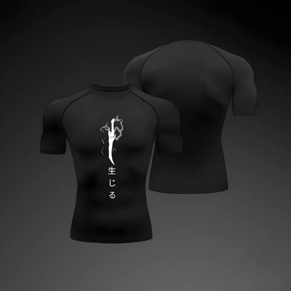 Herren-Shirt, schnell trocknendes T-Shirt, kurzärmelig, für Fitnessübungen, mit Animation bedruckt, Sportstrumpfhose, umfassende Trainingskompression – Detail 2