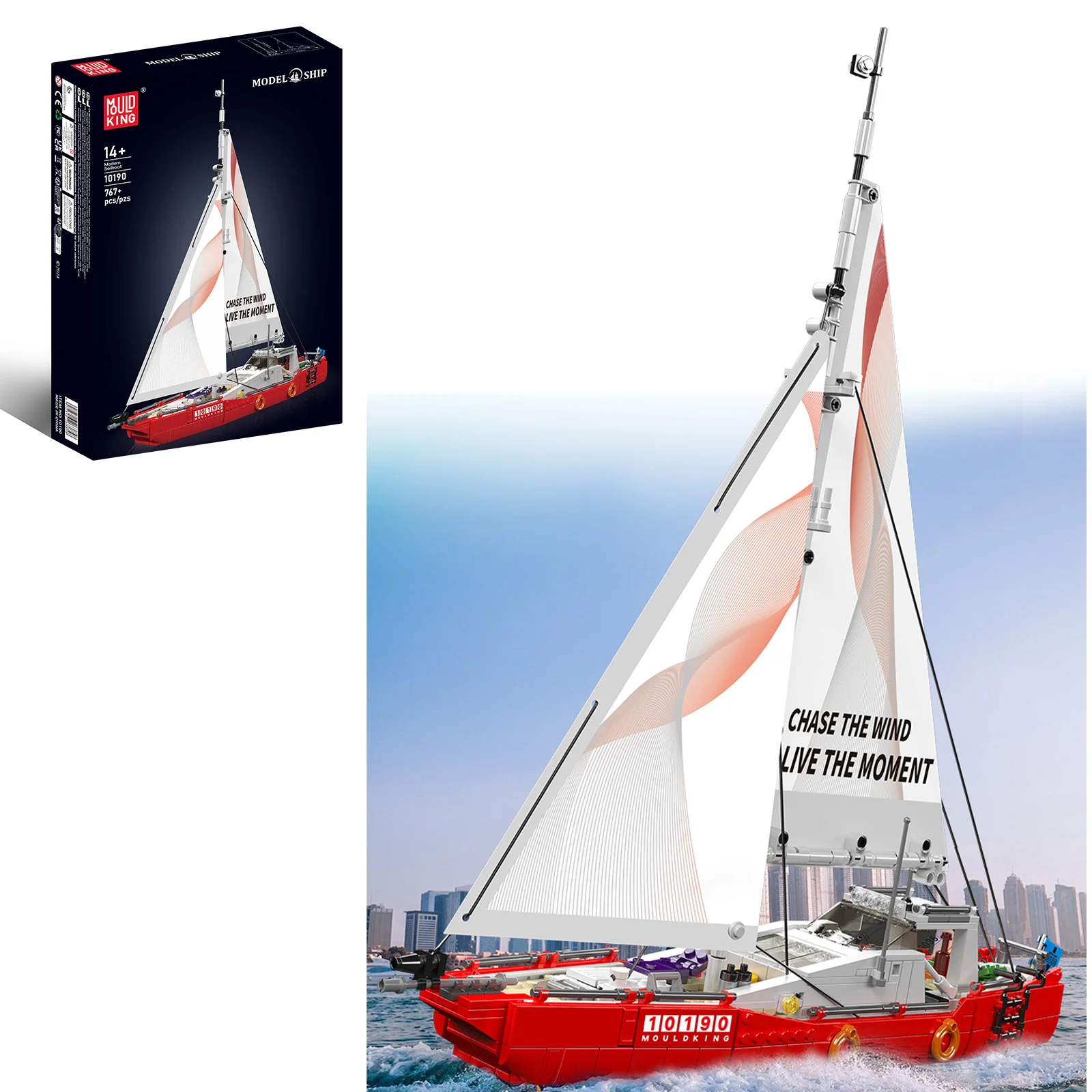 MOLD KING 10190 Kit de construcción de velero moderno 767 Uds bloques de montaje bloques de construcción modelo de barco creativo juguete para niños regalo para adultos